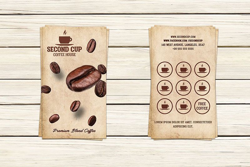 Thiết kế phiếu tích điểm cho quán cafe, khi mua đủ số lượng sẽ nhận được một cốc miễn phí